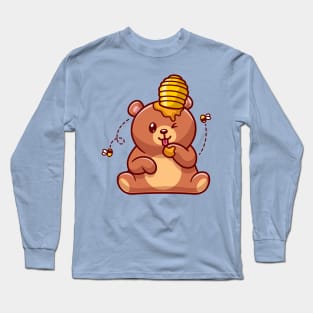 Cute Bear Eating Honey Cartoon Long Sleeve T-Shirt